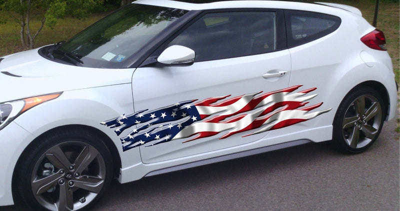 usa flag large sticker on white hatchback